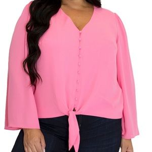 Plus georgette tie front pink Blouse 24.